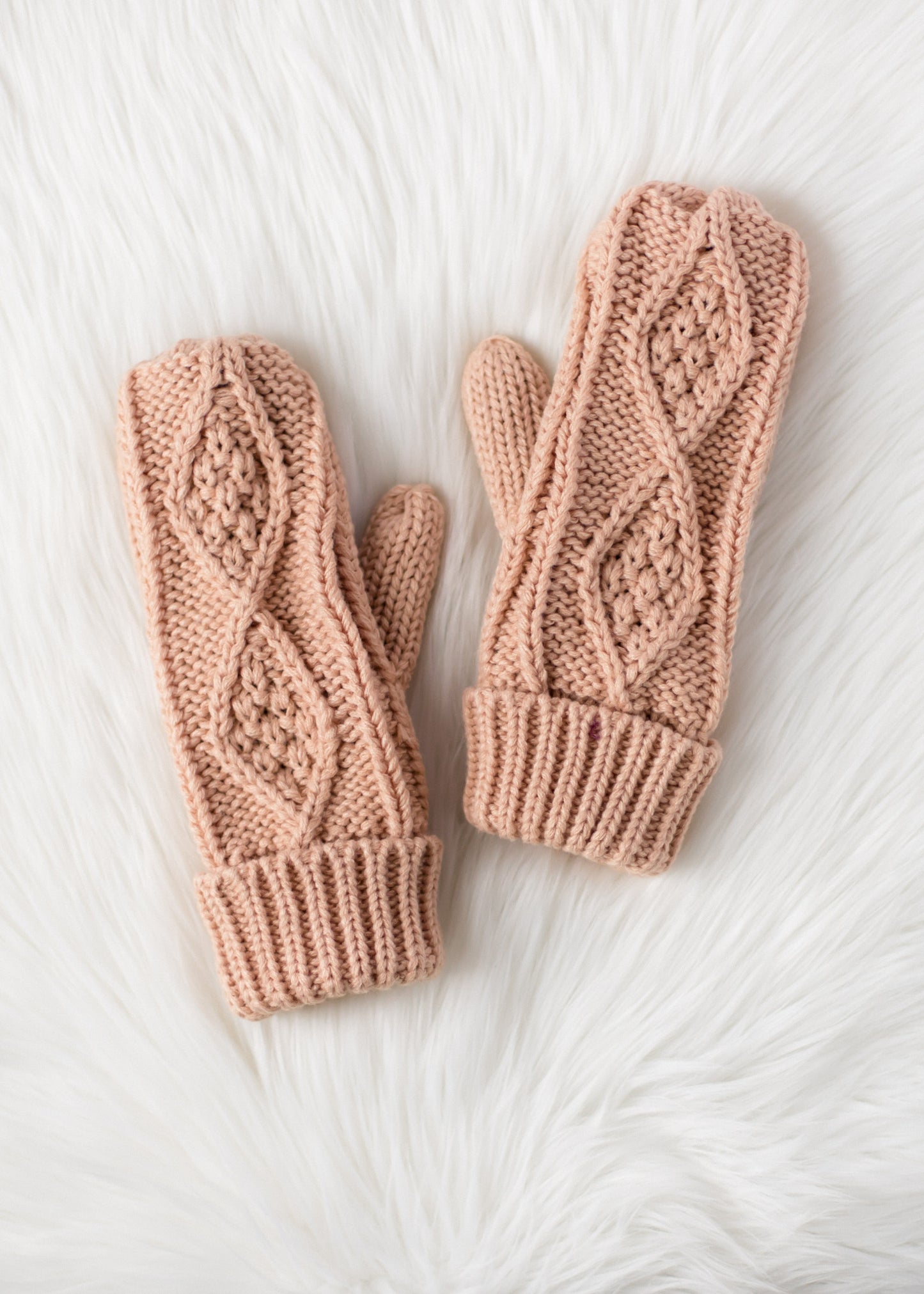 Peach Fuzz Cable Knit Mittens