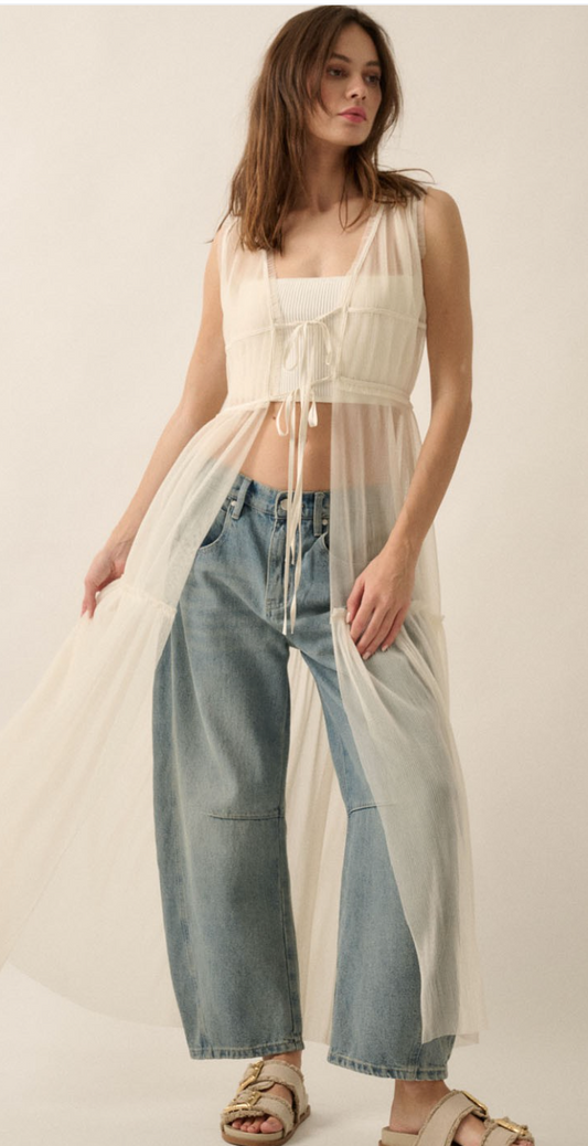 Sheer Tulle Tie-Front Maxi Top