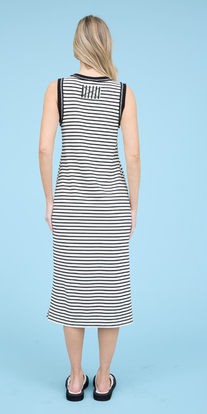 Stripe Sleeveless Side Slit Tank Maxi Dress