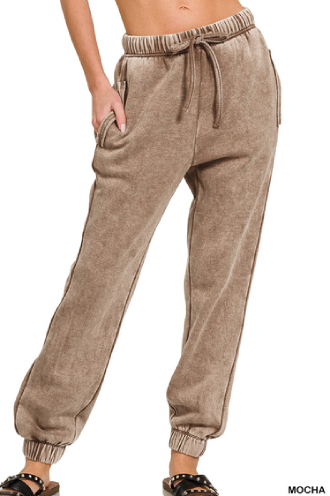 Acid Wash Fleece Sweatpants With Pockets