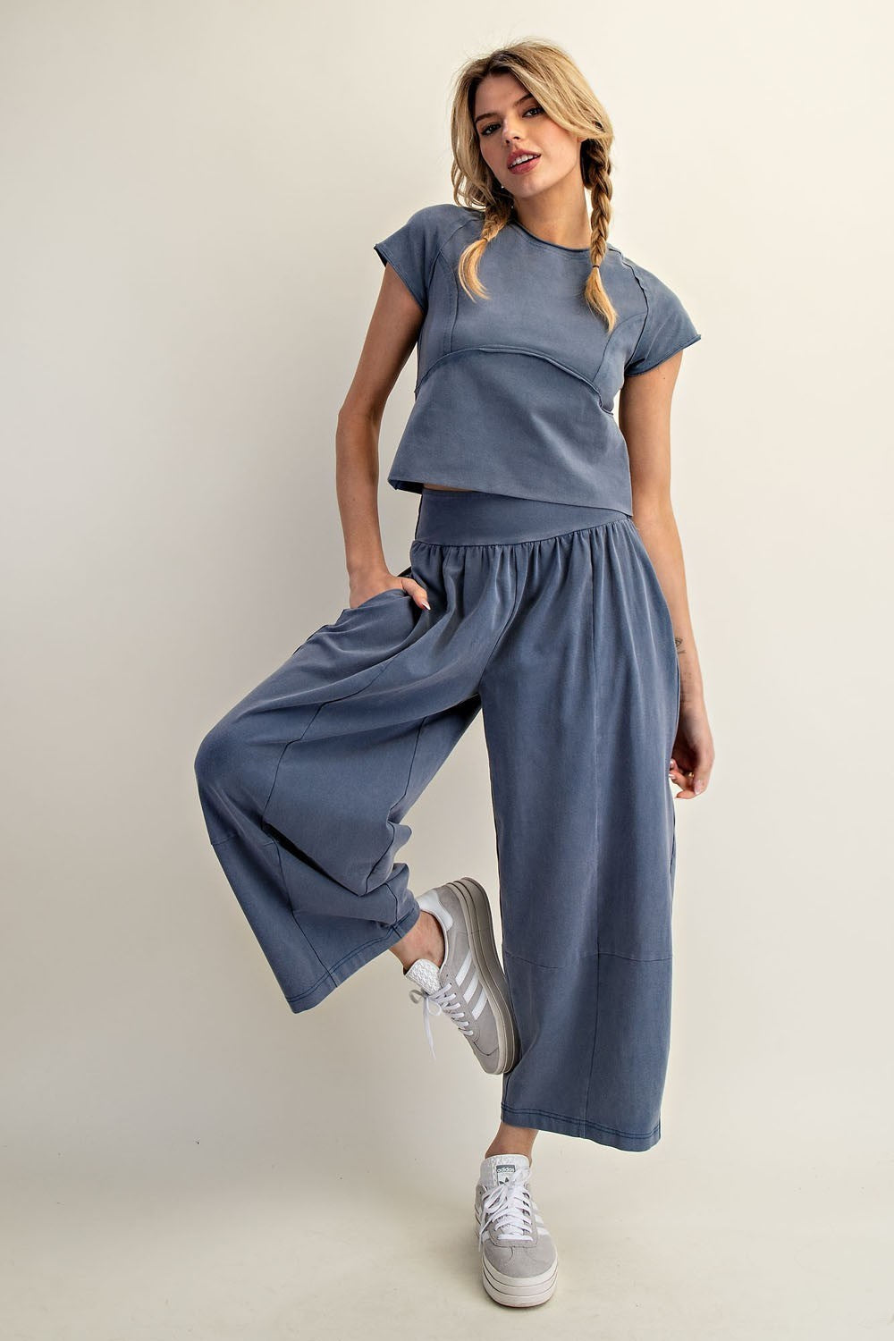 Mineral Washed Solid Cropped T-Shirt