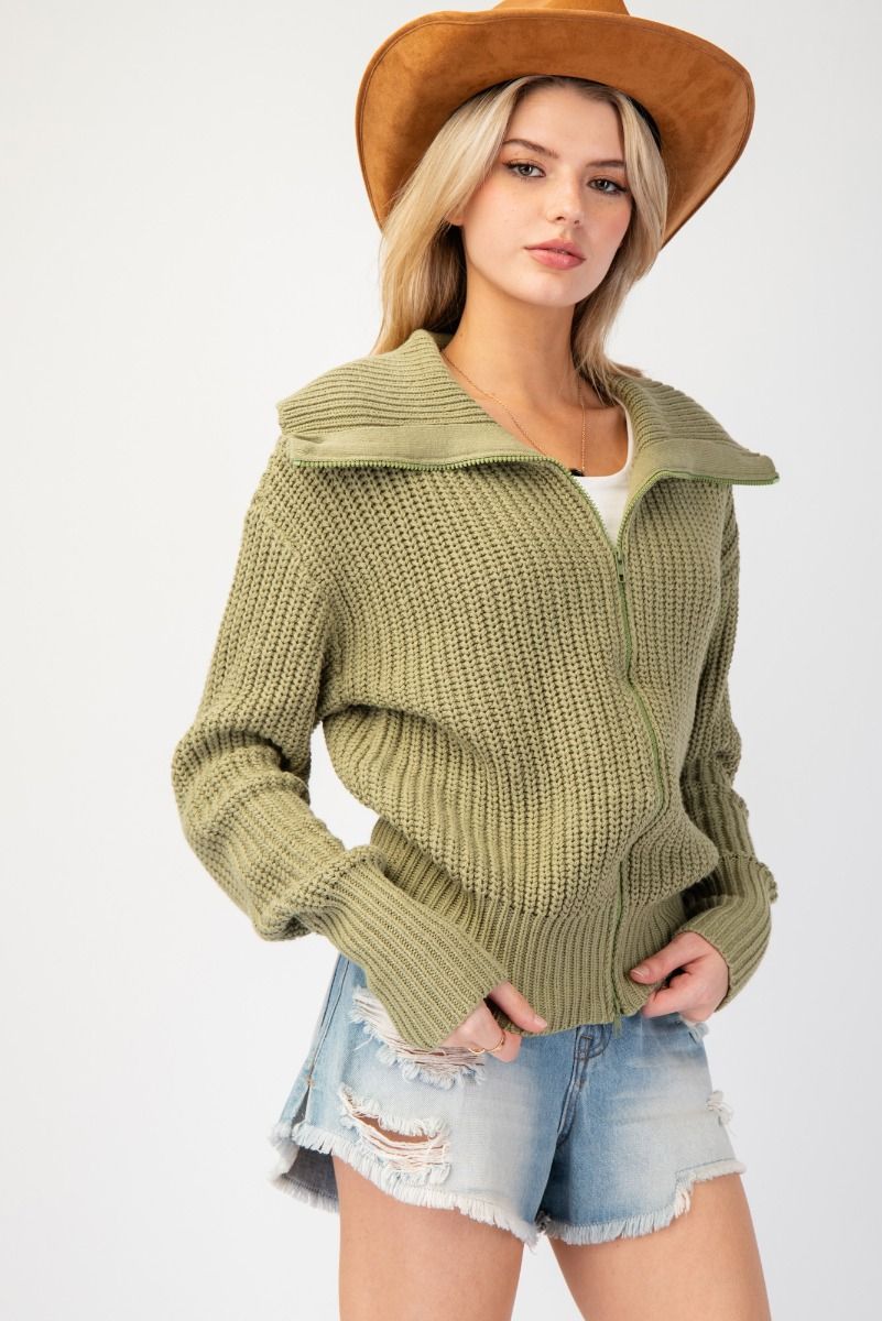 Knitted Zip Up Sweater Cardigan