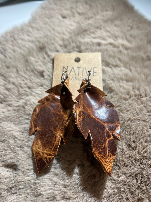 Native hand made long leaf earrings