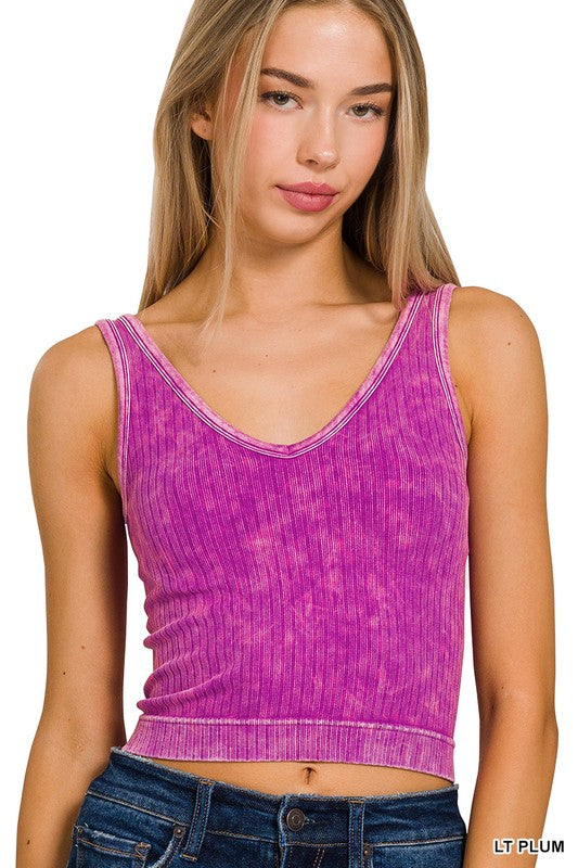 2-Way Washed Ribbed Seamless Tank -Plum
