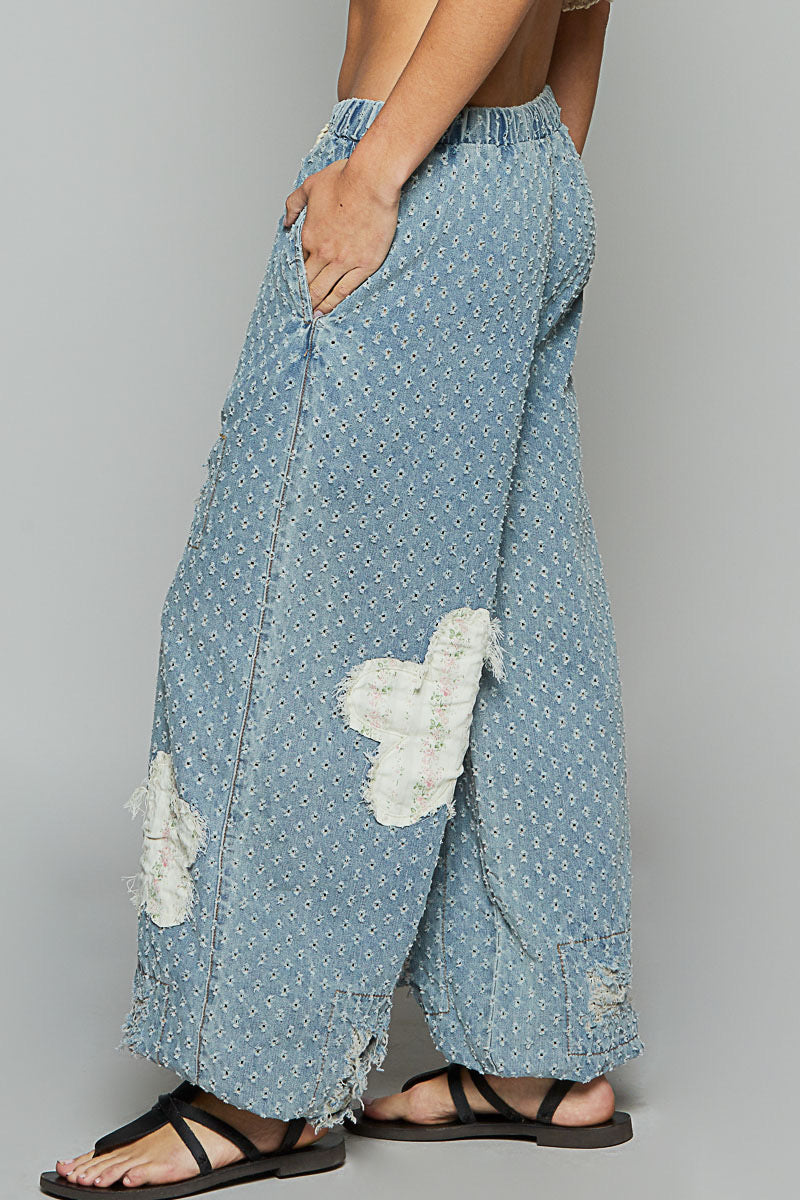 Denim Crochet Patched jogger pants