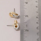 Two-Tone Linked Oval Huggie Drop Earrings