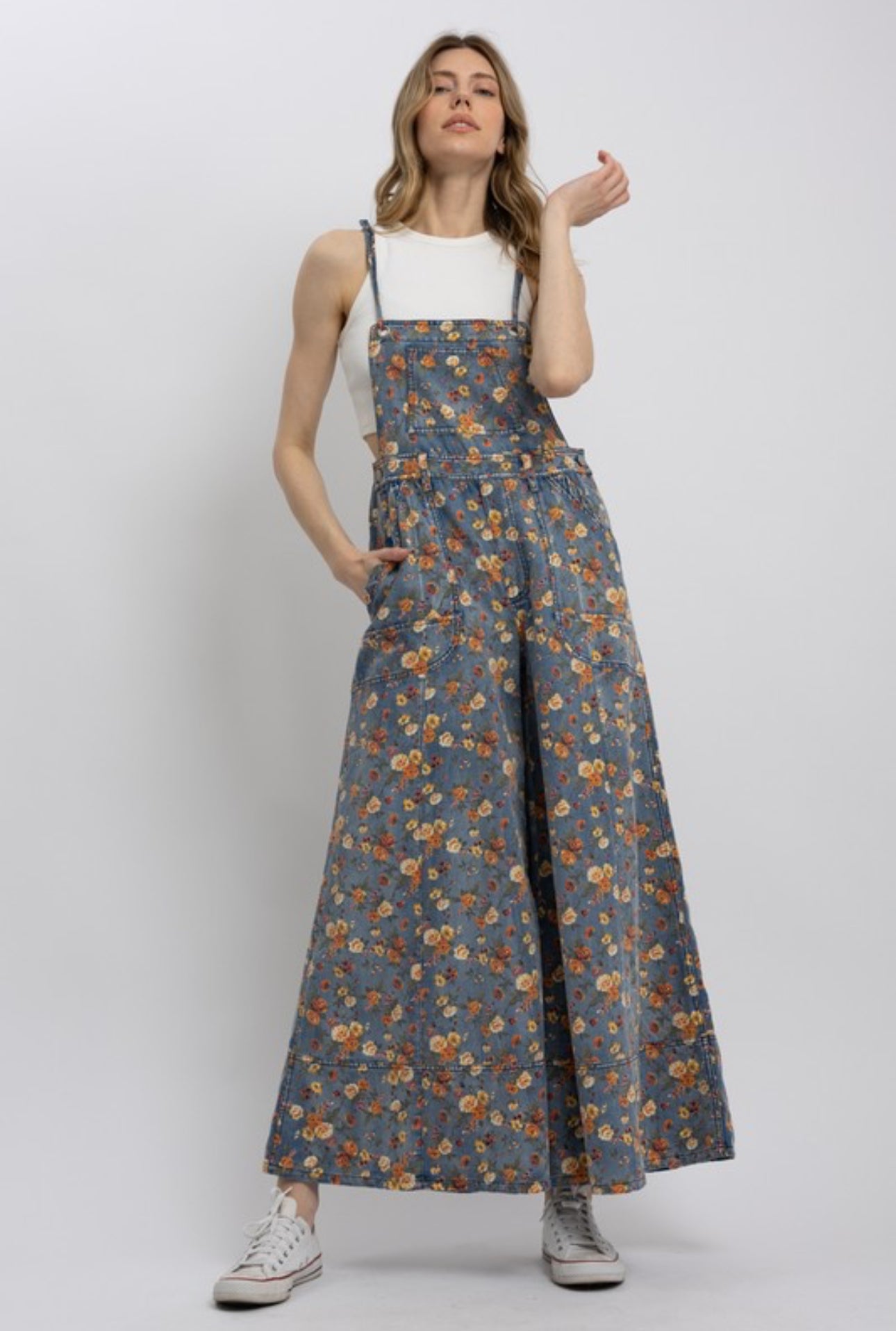 Wide Leg Print Overalls