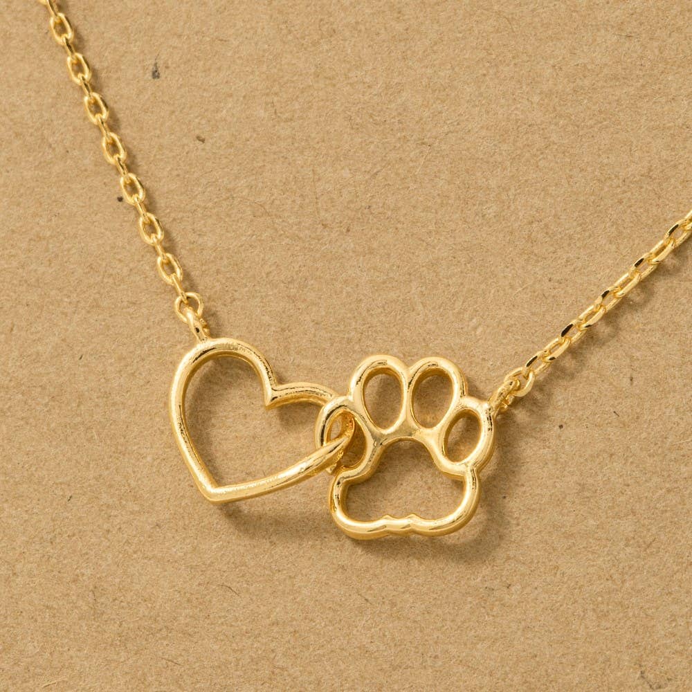 Dog Paw Heart Cutout Pendant Necklace