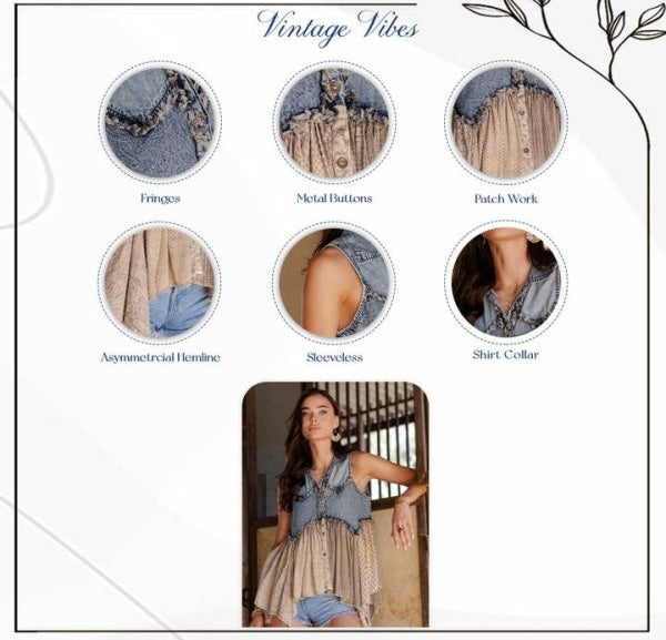 Denim & Ruffle Sleeveless Top