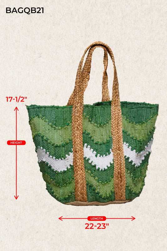 Handwoven tote bag green/white