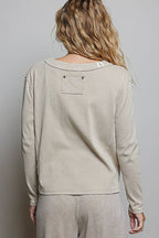 Vintage Washing Contrast Front Pockets Ribbed Knit Top