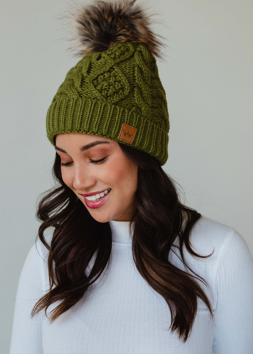 Olive Cable Knit Hat