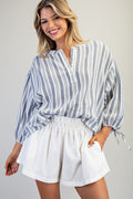 Striped Round Neck Tie Sleeve Blouse