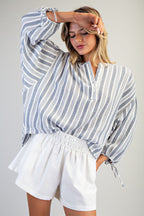 Striped Round Neck Tie Sleeve Blouse