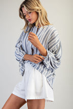 Striped Round Neck Tie Sleeve Blouse