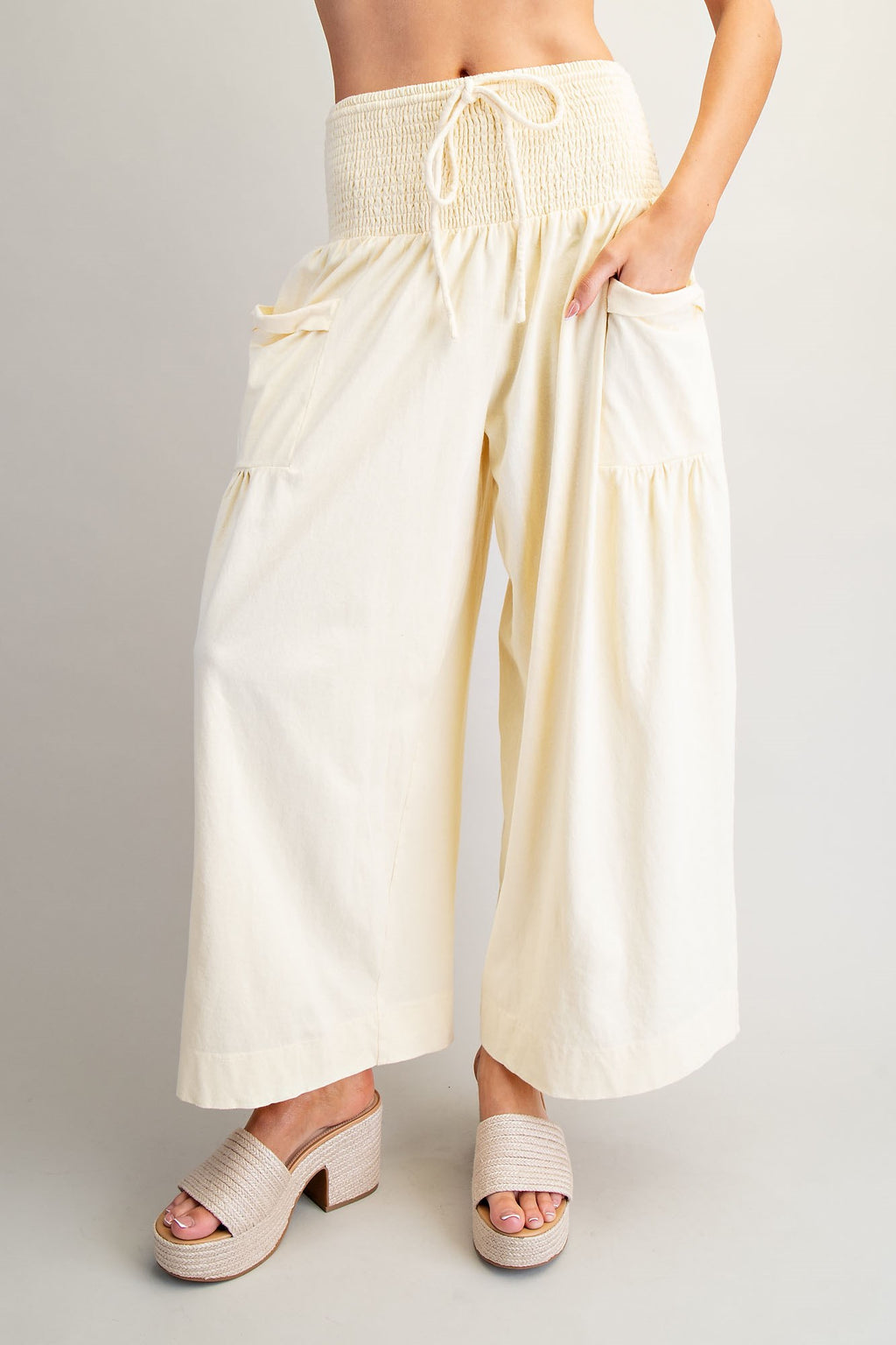 Mineral Washed Wide Leg Smocked Pants