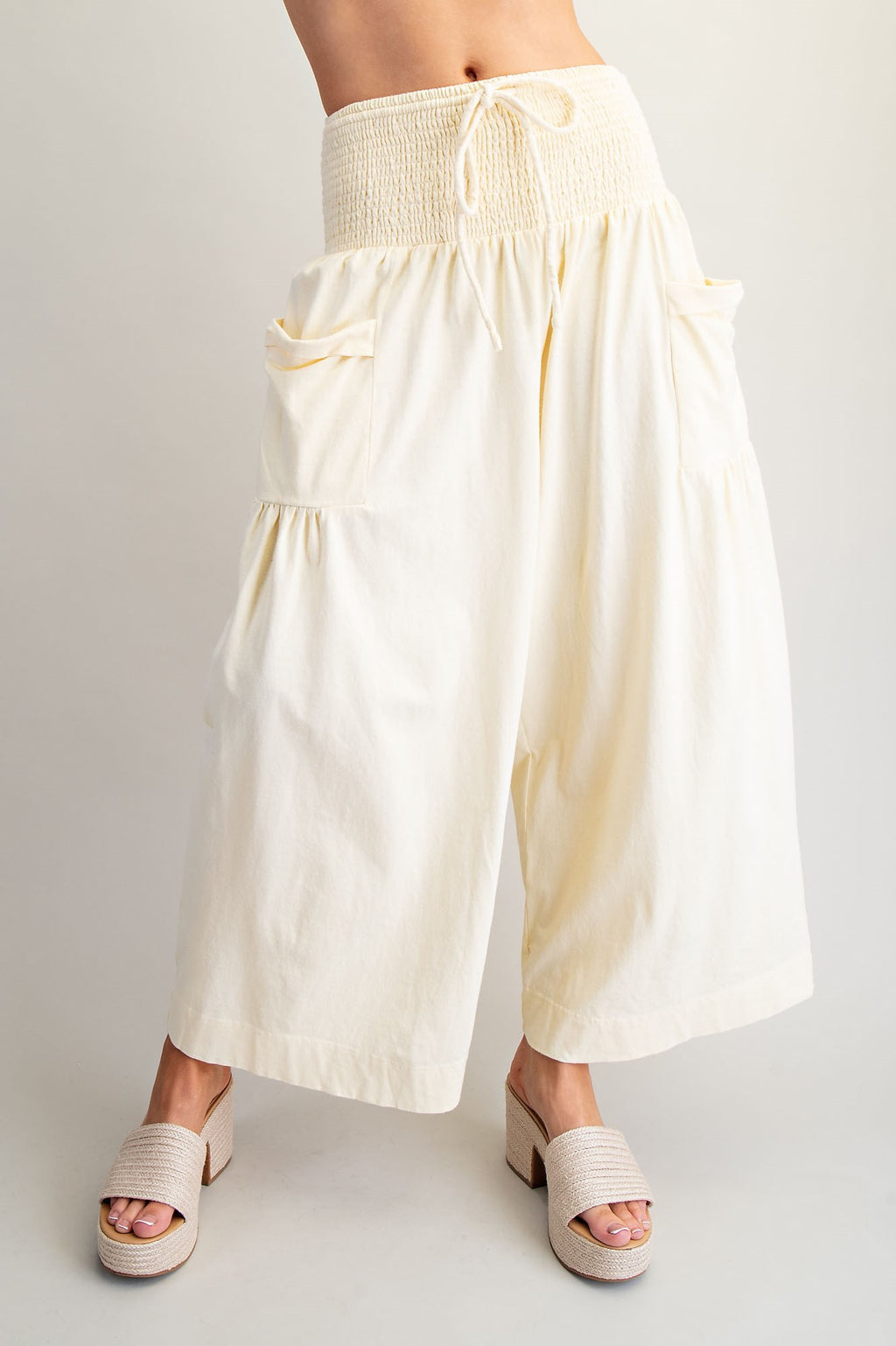 Mineral Washed Wide Leg Smocked Pants