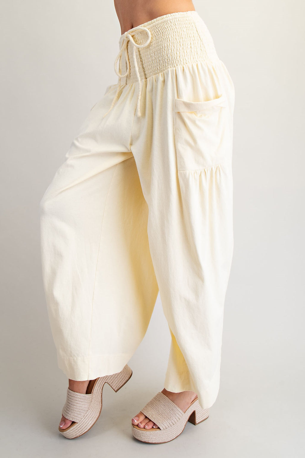 Mineral Washed Wide Leg Smocked Pants