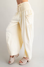 Mineral Washed Wide Leg Smocked Pants