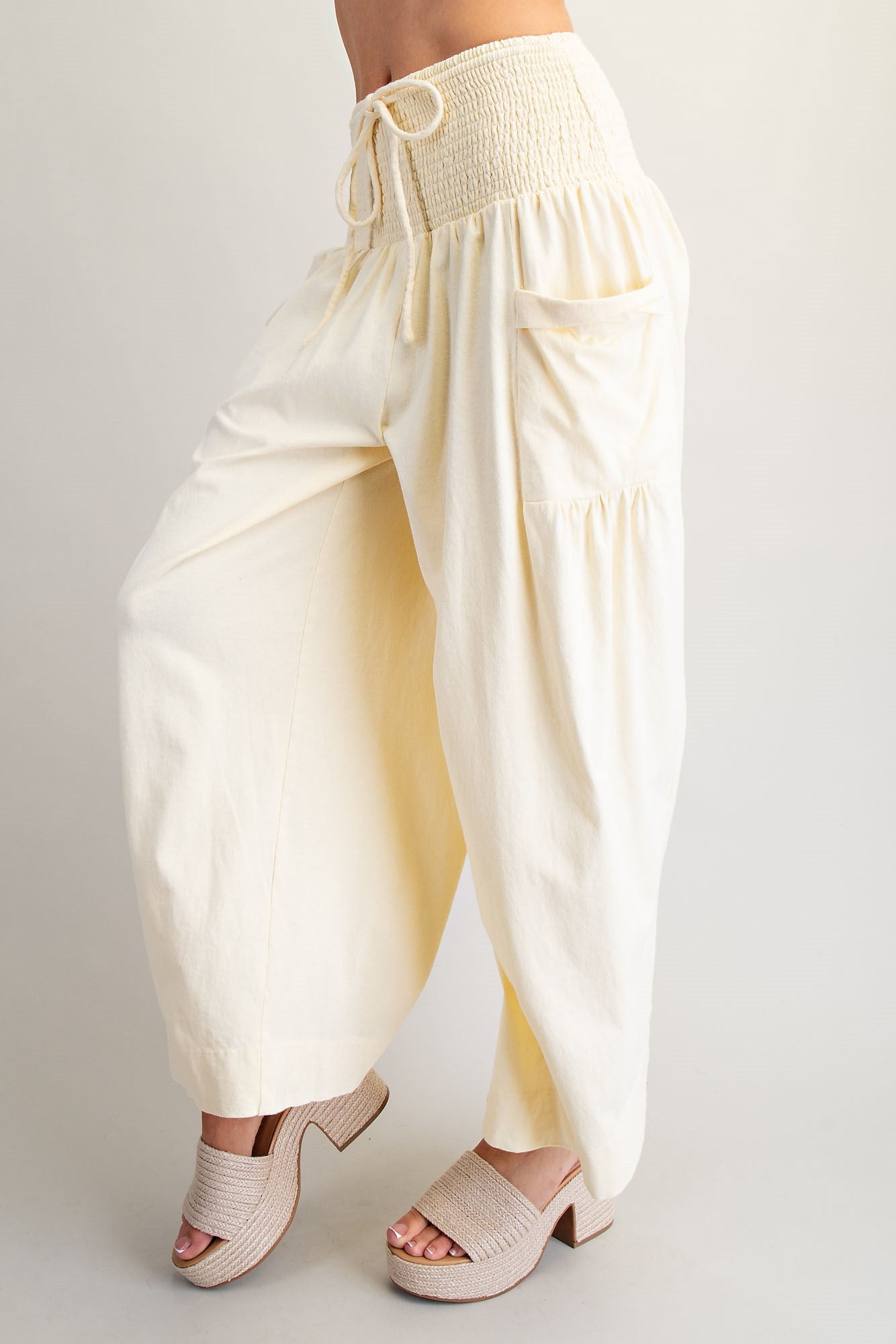 Mineral Washed Wide Leg Smocked Pants
