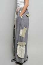 Solid Floral Metal Button Vintage Washing Laser Cut Pants