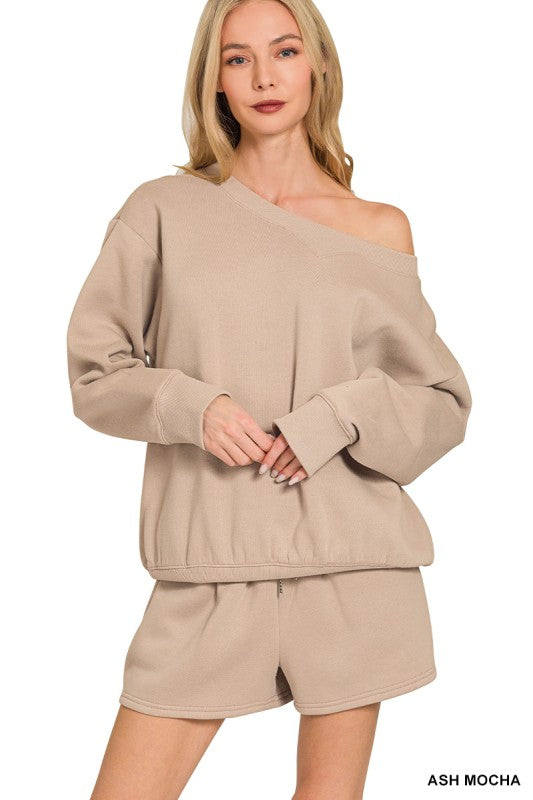 Fleece Boatneck Sweatshirt and Shorts Set