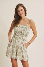 Palm Leaf Smocked Romper