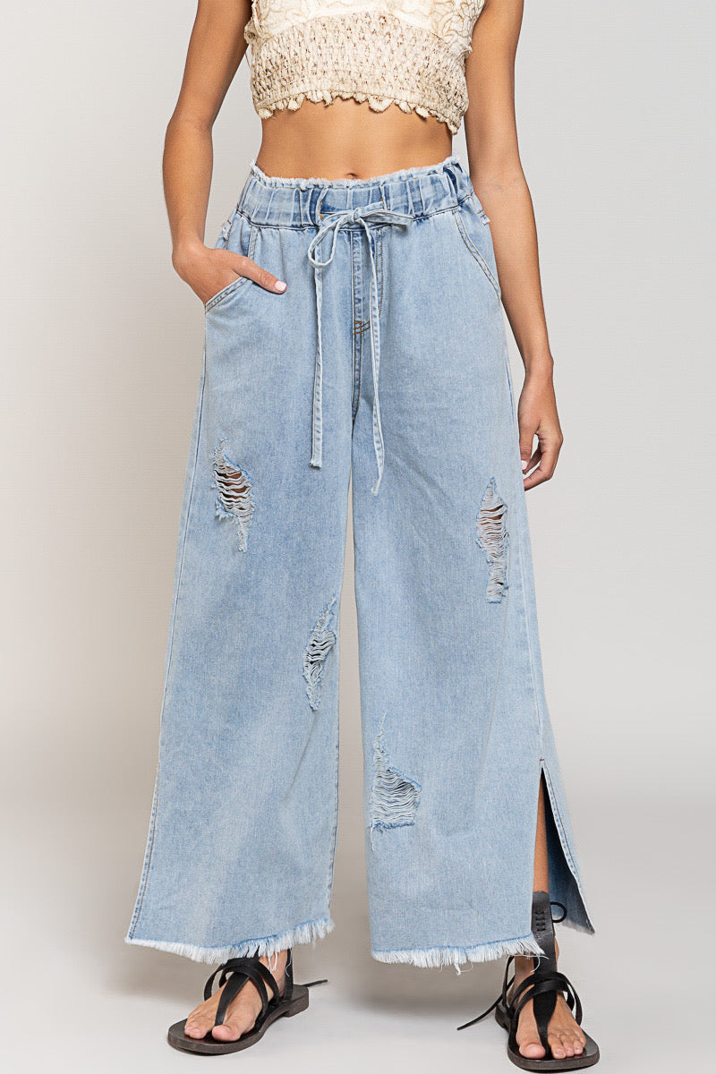 Wide Leg Pull on Denim Pants