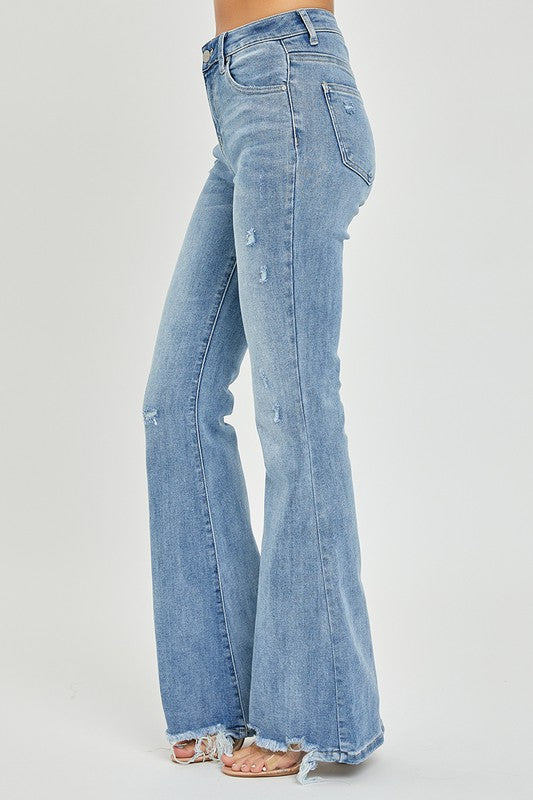 Risen High Rise Flare Distressed Denim