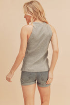 Ribbed high neck razor back tank-grey