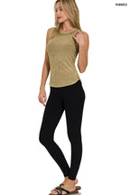 Washed Ribbed Scoop Neck Top -Mocha