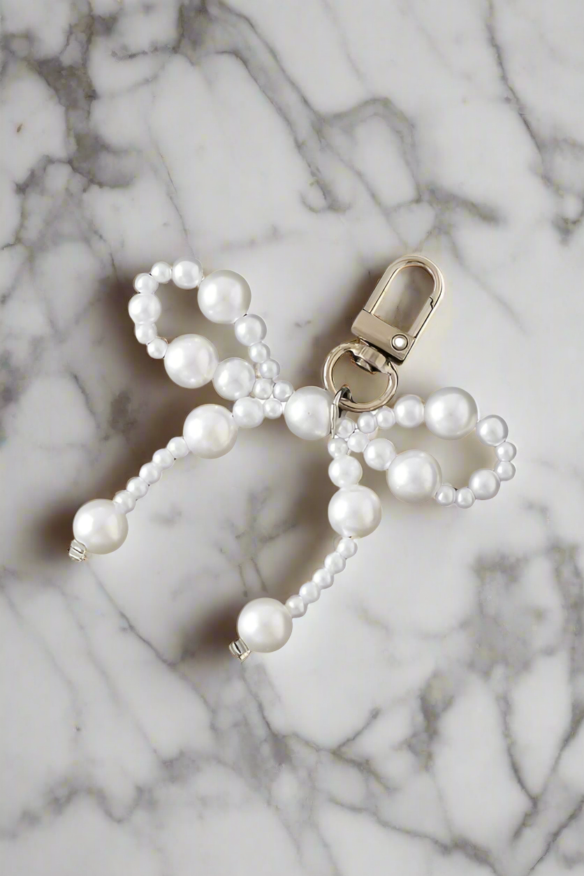 White Pearl Bow Purse Charm