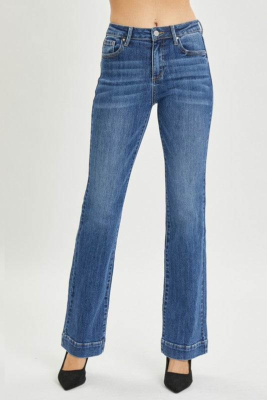 Risen Mid-Rise Bootcut Jeans with Tailored Hem