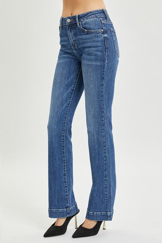 Risen Mid-Rise Bootcut Jeans with Tailored Hem