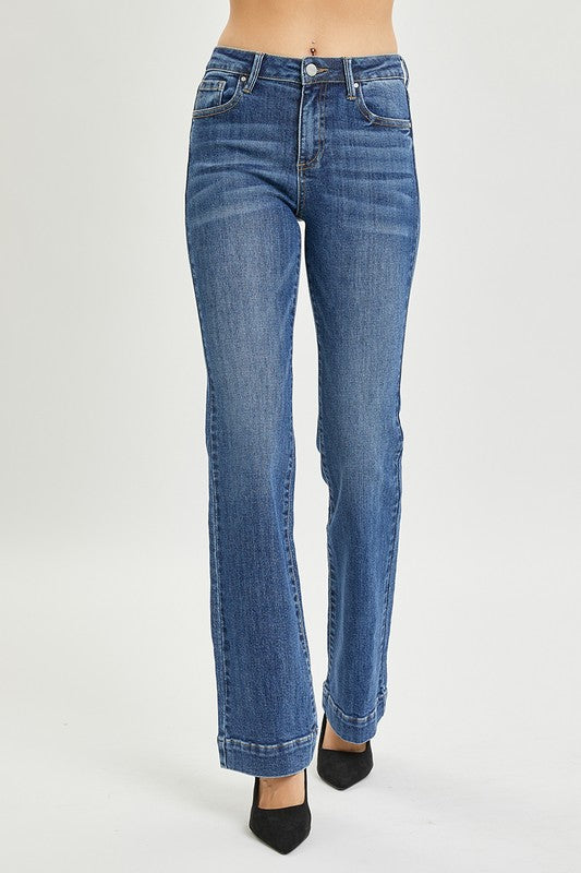 Risen Mid-Rise Bootcut Jeans with Tailored Hem