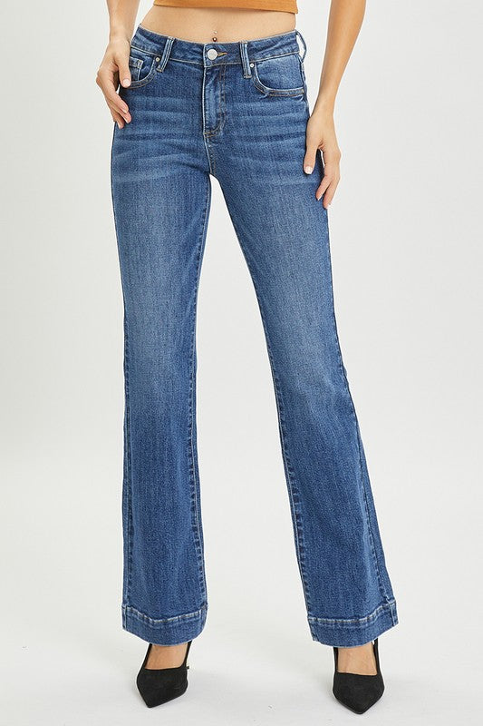 Risen Mid-Rise Bootcut Jeans with Tailored Hem