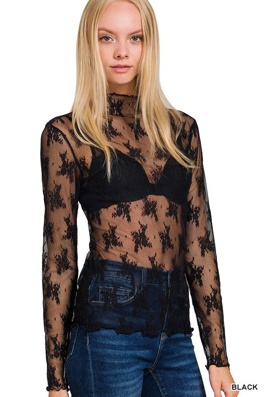 Embroidered lace layering top