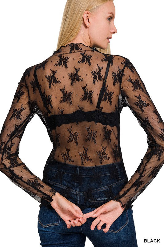 Embroidered lace layering top