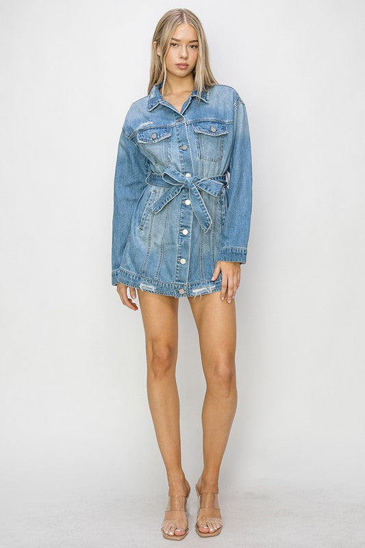 Belted Oversized Denim Jacket