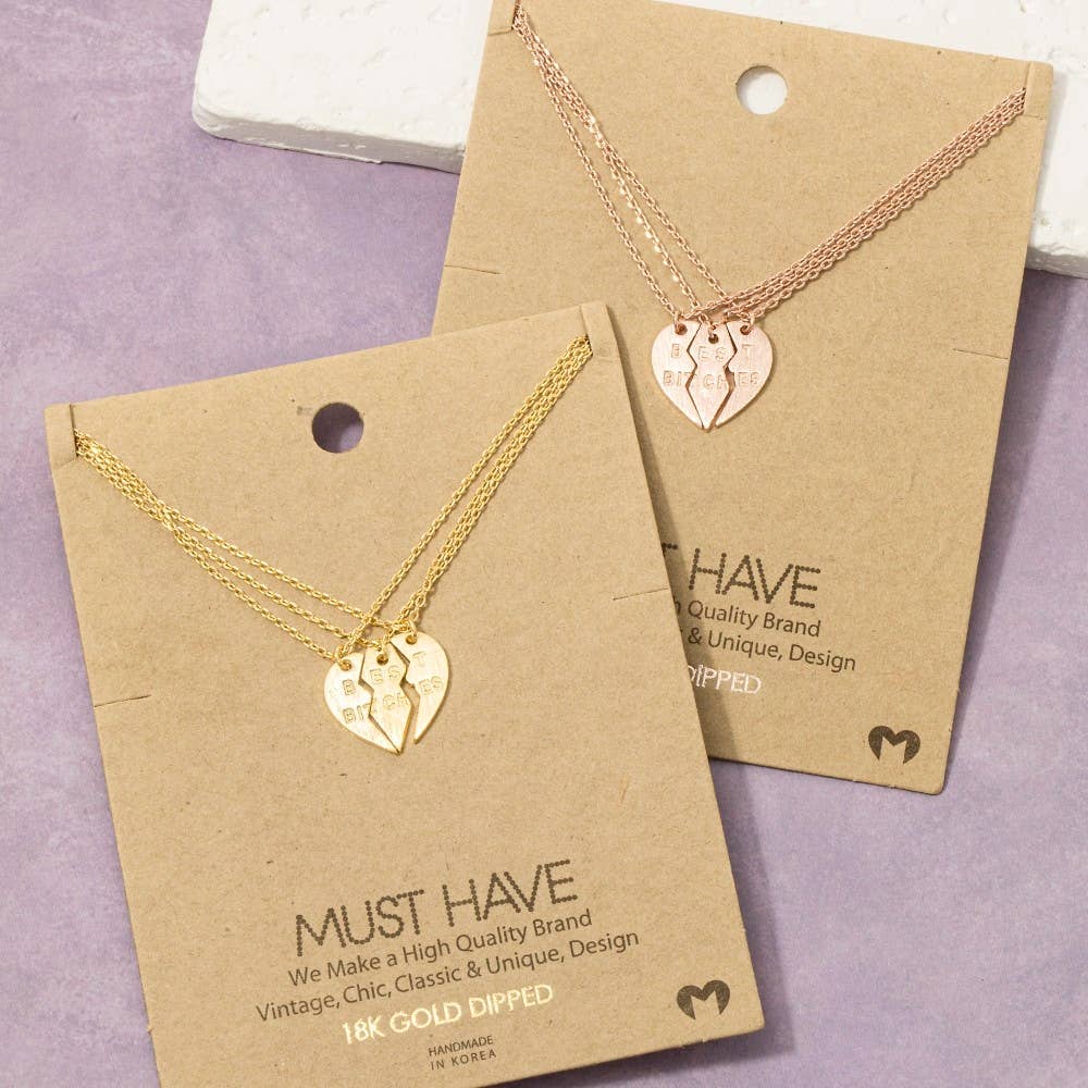 Best Bitches Heart Pendant Necklace Set