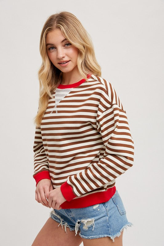 Striped Contrast Crewnek Sweatshirt