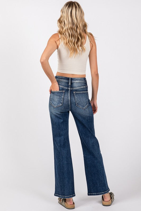 PETRA 153 Highrise destroyed super stretch wide leg denim