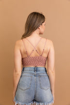 Crochet Lace Longline Bralette- Nude