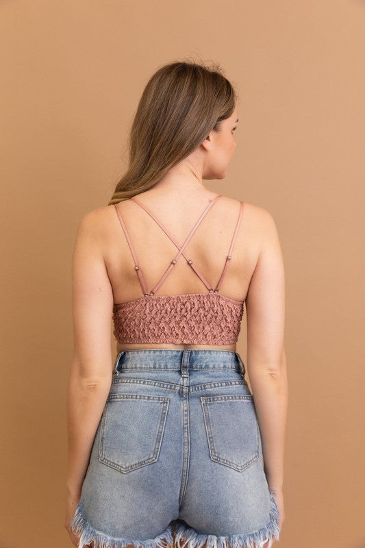 Crochet Lace Longline Bralette- Nude