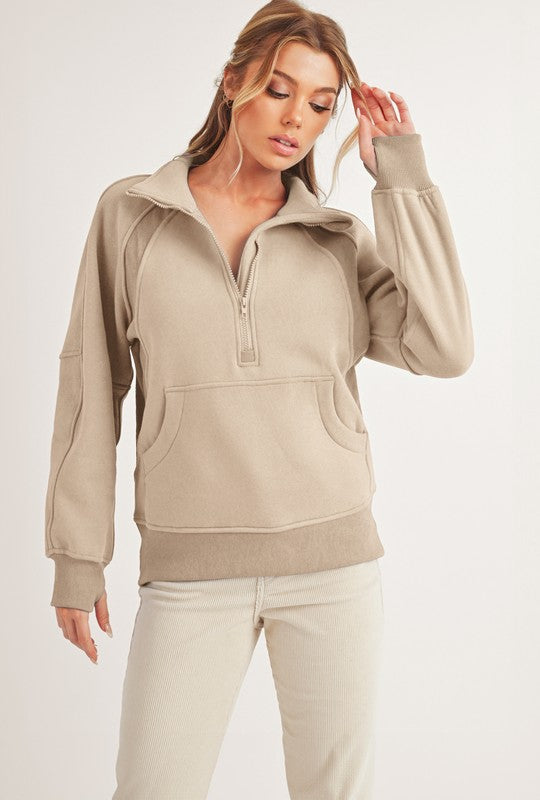 Long dove Funnel neck 1/4 zip sweatshirt