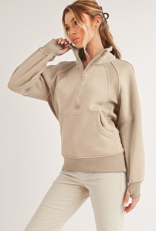 Long dove Funnel neck 1/4 zip sweatshirt