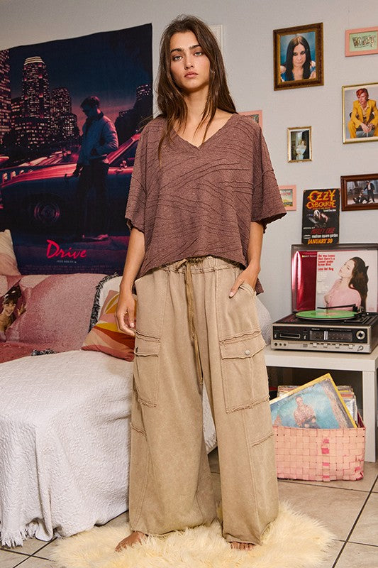 Mineral Washed Wide Leg Cargo Pants