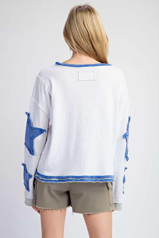 Mineral washed star embroidered top