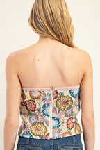 Strapless Floral Tapestry Cropped top