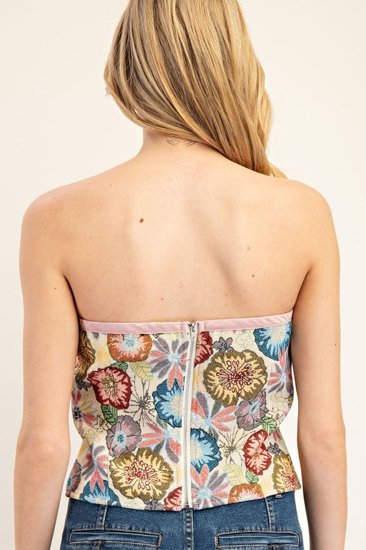 Strapless Floral Tapestry Cropped top